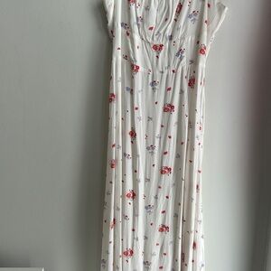 Mango White Dress with Red and Purple Floral Design